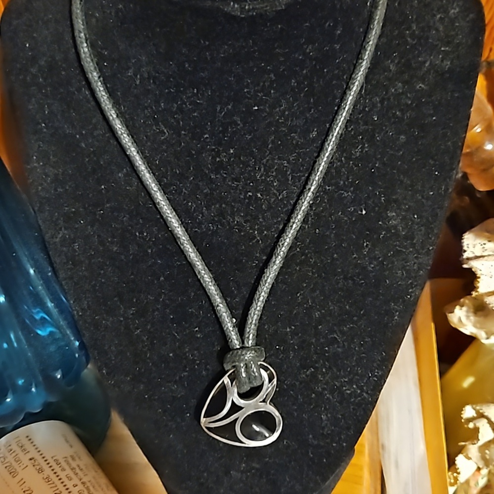Voreno Silvertone Black Heart Cord Necklace